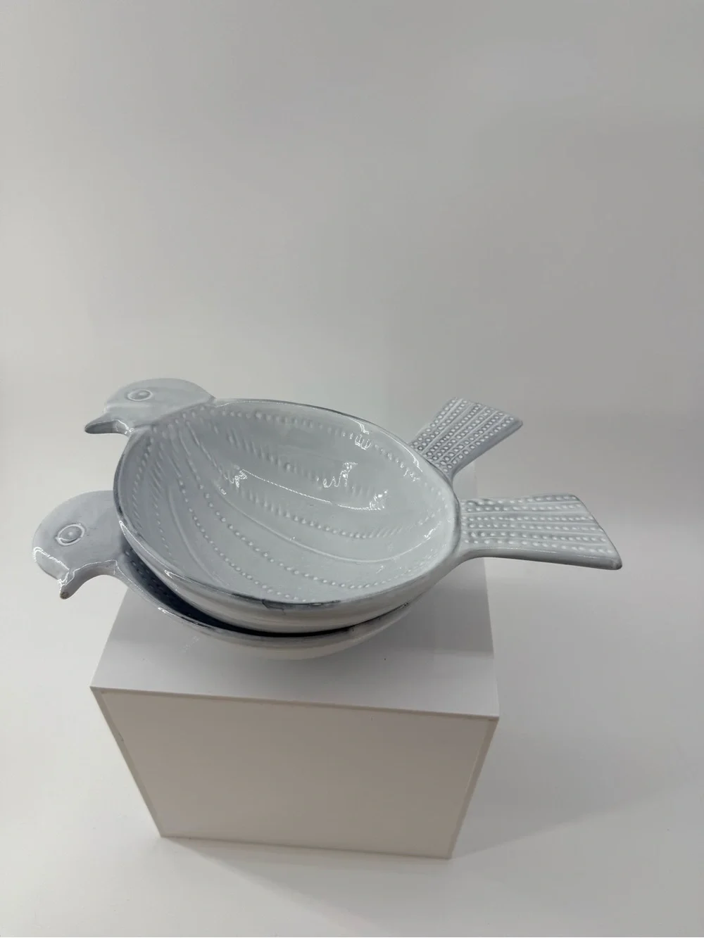 Crate&Barrel Light Gray Ceramic Bird Serving Bowl